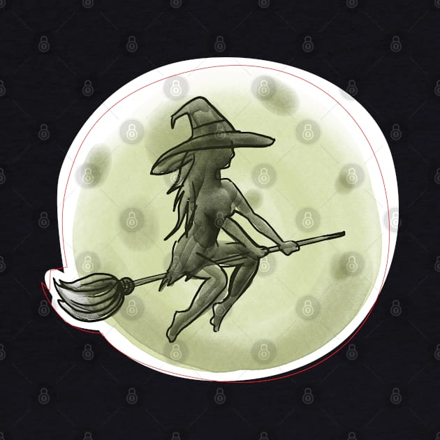 Halloween Witch flying broom in front by holidaystore